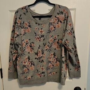 Torrid Gray Floral Fleece Lined Pull Over Sweater Size 1x 14-16